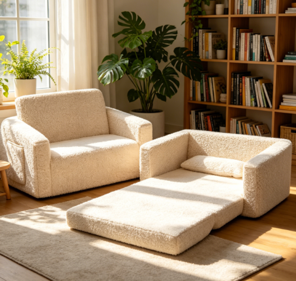 Sherpa Flip Out 2 in 1 Kids Sofa Lounger, Cream